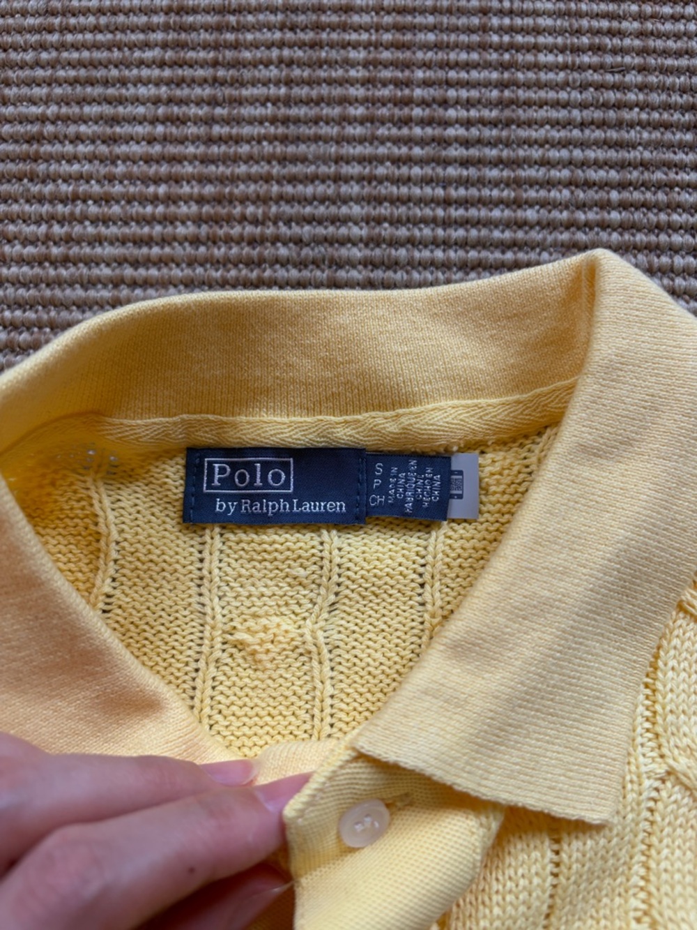 $168 Polo Ralph Lauren knit cable cotton polo shirt top in yellow - Picture 5 of 6